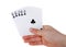 Hand holding Playing cards, royal flush isolated