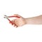 Hand holding a plier tool, composition isolated over the white background