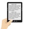 Hand holding portable modern tablet e-book reader