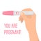 Hand holding a positive pregnancy test vector isolated