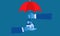 Hand holding red umbrella to protect blue house mean home insurance concept red umbrella as a shield flat illust