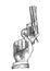 Hand holding revolver for fired to starting. Vector engraving vintage illustrations.