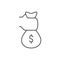 Hand holding sack of money outline icon