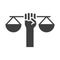 Hand holding scale justice law, human rights day, silhouette icon design