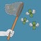 Hand holding scoop-net and catching flying winged dollars. Banknotes with wings goes to net. Concept of easy money. Vector.