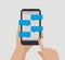 Hand holding smartphone. Chating concept. Online communication. Vector illustration.