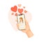 Hand Holding Smartphone Liking Post or Photo in Social Media Vector Illustration