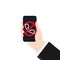 Hand holding smartphone sound off. No cell phone use sign. Prohibiting the usage of a mobile or smartphone. Device icon. Volume