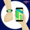 Hand holding smartphone with tracking gps navigation. Hand with