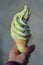 The hand is holding soft greentea iced-cream, Japan