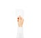 Hand holding square blank white sticker mock up isolated. Sticke