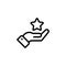 Hand holding a star icon in black. Rating star. Vector on isolated white background. EPS 10