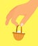 Hand holding a tiny picnic basket full of eggs
