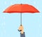 Hand holding umbrella. Guardian arm hold parasol handle in raining weather, business protection or insurance coverage