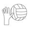 hand holding volleyball ball sport thin line