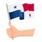 Hand holding and waving the national flag of Panama. Fans, independence day, patriotic concept. Vector illustration