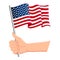 Hand holding and waving the national flag of United States Of America. Fans, independence day, patriotic concept. Vector