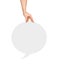 Hand holding a white round blank speech bubble