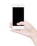 Hand holding white smartphone clipping screen display isolated