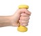 Hand holding yellow dumbbell