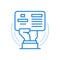 Hand holds electronic passport vector line icon. State document with chip identifying identity of bearer.