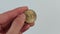 A hand holds a one dollar coin. Concept, finance, banking, economy