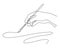 Hand holds painting brush, one line art template, hand drawn continuous contour.Palm with fingers drawing concept.Editable stroke.