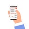 Hand holds a phone, on screen is breaking news. Internet media concept. Flat style vector illustration