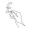 Hand holds pound sterling sign,one line art,continuous contour drawing, hand-drawn line icon for business,minimalist design.