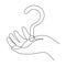 Hand holds question mark one line art, hand drawn asking sign, idea continuous contour. Query FAQ concept, finding answer.