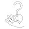 Hand holds question mark one line art, hand drawn asking sign, idea continuous contour. Query FAQ concept, finding answer.