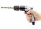 The hand holds reversible air drill on a white background