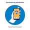 Hand holds a smartphone. Coronavirus prevention illustration with advice if you have a fever cough, difficulty breathing