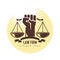 The hand holds Themis scales. Justice Symbols and Social Justice vector template