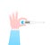 The hand holds a thermometer. Thermometer on a white background. Digital thermometer. Vector illustration.