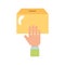 Hand human with box carton packing icon