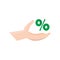 Hand icon, discount concept, percentage, vector illustration