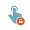 Hand icon, gestures icon with padlock sign. Hand icon and security, protection, privacy symbol