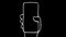 Hand icon holds blank cell phone in hand, animated in whiteboard style