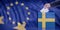 Hand inserting an envelope in a Sweden flag ballot box on European Union flag background. 3d illustration