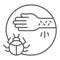 Hand with irritate skin and beetle thin line icon, Allergy symptoms concept, Allergy to beetles sign on white background