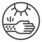 Hand with irritate skin and sun line icon, Allergy concept, Allergy to sunburn sign on white background, sensitive skin
