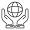 Hand keep globe icon, outline style