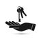 Hand with keys black icon on white background isolated vector