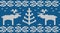 Hand-knitted seamless pattern. Blue winter sweater with deers, Christmas trees, and snowflakes. Editable ornament.
