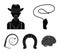 Hand lasso, cowboy, horseshoe, whip. Rodeo set collection icons in black style vector symbol stock illustration web.