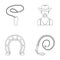 Hand lasso, cowboy, horseshoe, whip. Rodeo set collection icons in outline style vector symbol stock illustration web.