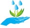 Hand leaf and water drop plant concept vector icon