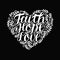 Hand lettering with bible verse Faith, hope and love in shape of heart on black background.