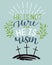 Hand lettering Bible Verse He is risen with three crosses